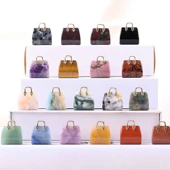 🆕New Amethyst Crystal Gemstone Hand Bag Hand Carved- Figurine or Pendent 2pcs - Picture 8 of 13